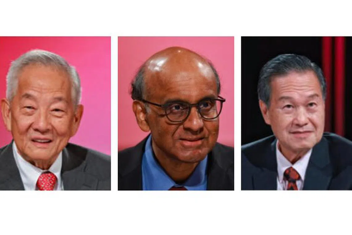 (L-R) Ng Kok Song, Tharman Shanmugaratnam, and Tan Kin Lian. 