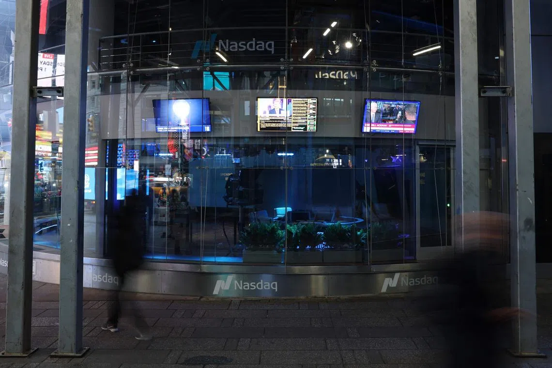 NEW YORK, NEW YORK - DECEMBER 12: The Nasdaq MarketSite is seen on December 12, 2024 in New York City. The Nasdaq Composite Index opened lower this morning a day after closing at 20,000 for the first time, with the rise driven by a cluster of giant technology-focused companies.   Michael M. Santiago/Getty Images/AFP (Photo by Michael M. Santiago / GETTY IMAGES NORTH AMERICA / Getty Images via AFP)
