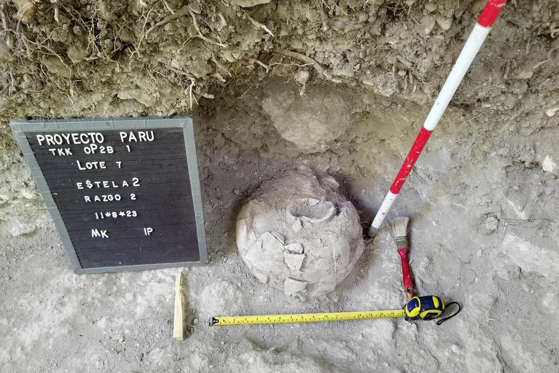 A pot discovered at the Uaxactun archeological site in the Maya Biosphere, Peten department, Guatemala. 