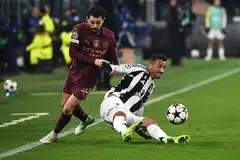 Manchester City's Portuguese midfielder Bernardo Silva (left) and Juventus' Brazilian defender Danilo in Champions League action at the Allianz stadium in Turin on Wednesday. 
