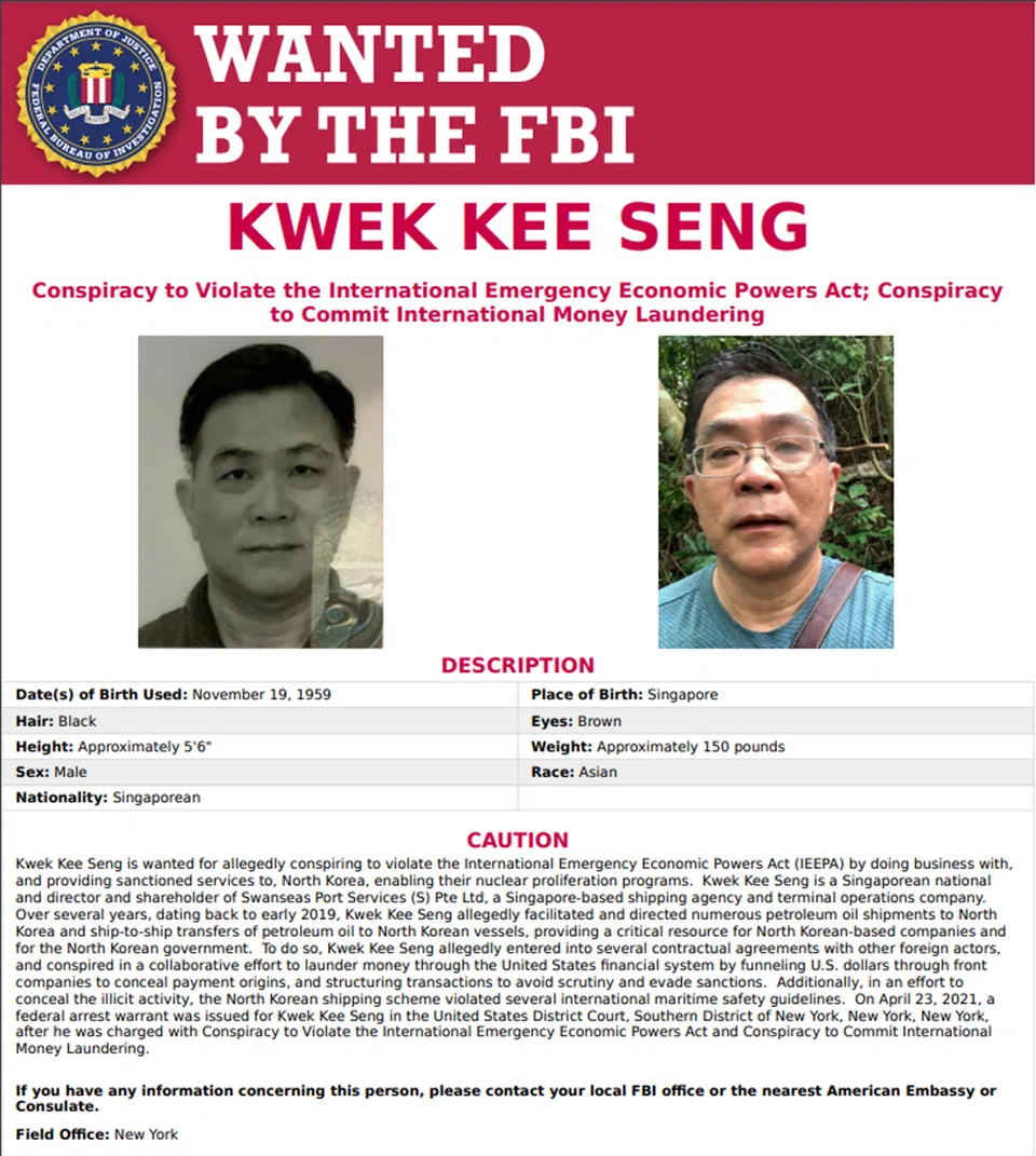 Singaporean Kwek Kee Seng, the director of Swanseas Port Services, is wanted for allegedly flouting sanctions by doing business with North Korea and laundering money.
