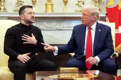 US President Donald Trump (right) and Ukraine's President Volodymyr Zelensky (left) argue in the Oval Office of the White House in Washington, D.C., Feb 28, 2025. 