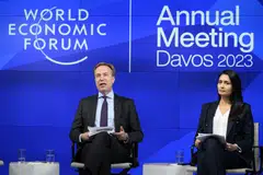 World Economic Forum (WEF) President Borge Brende (left) and WEF managing director Saadia Zahidi during a virtual media briefing in Cologny, near Geneva, Switzerland, on Jan 10, 2023, to unveil the programme for its upcoming annual meeting.