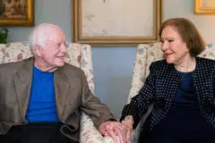 Former President Jimmy Carter and his wife, Rosalynn Carter, at their home in Plains, Georgia., June 25, 2021. Rosalynn Carter, who became the most politically active first lady since Eleanor Roosevelt, died on Nov 19, 2023 at 96.