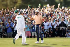 Rolex Testimonee Scottie Scheffler (right) after winning the 2024 Masters Tournament at the Augusta National Golf Club.