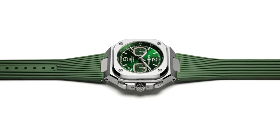 Green takes centrestage on the new BR 05 Chrono.