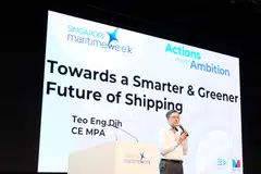 Teo Eng Dih, chief executive of the Maritime and Port Authority of Singapore, outlining the Republic's latest efforts in moving towards cleaner marine fuels, at Singapore Maritime Week 2024. 