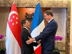 French Minister-in-charge of Foreign Trade Olivier Becht (right) met with various Singapore ministers during his recent visit, including Second Foreign Minister Maliki Osman.