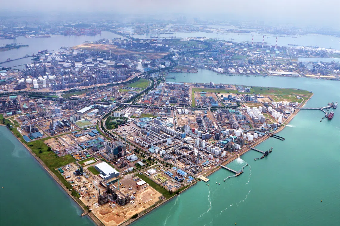 An aerial view of Jurong Island. Its new data centre park will require developers to meet strict efficiency benchmarks, adopt advanced cooling and integrate renewable or low-carbon sources.