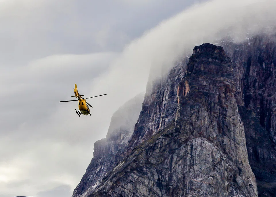 One of the Ultramarine's helicopters flying in the Northwest Passage.