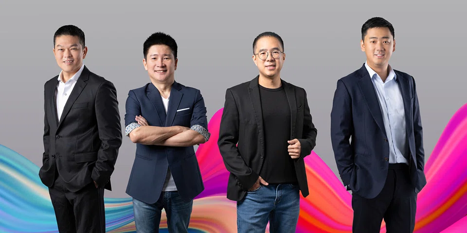 From left: Edy Tan Wei Hock, chief executive officer of Chye Thiam Maintenance and winner in the environmental services category; Samuel Yik, managing director of Dian Xiao Er Group and winner in the F&B  category; Anthony Chow, chief executive officer and co-founder of igloocompany and winner in the technology solutions category; Zachary Wang, chief executive officer and co-founder of Neuron Mobility and winner in the mobility category.  