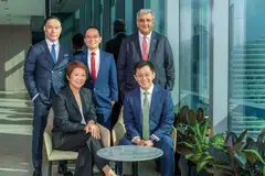 From left (back row): Rowan Tan, head of ultra-high-net-worth private solutions of South Asia; Wong Hsien Sheng, head of ultra-high-net-worth market solutions of South Asia; Pritash Mathur, head of family office coverage of global India/global South Asia. From left (front row): Kerri Lim, head of ultra-high-net-worth segment of Asia; Tommy Leung, head of global private banking of South Asia.