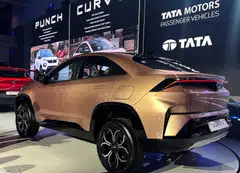 Tata Motors' Curvv SUV on display during a launch event featuring four new vehicles in Johannesburg.