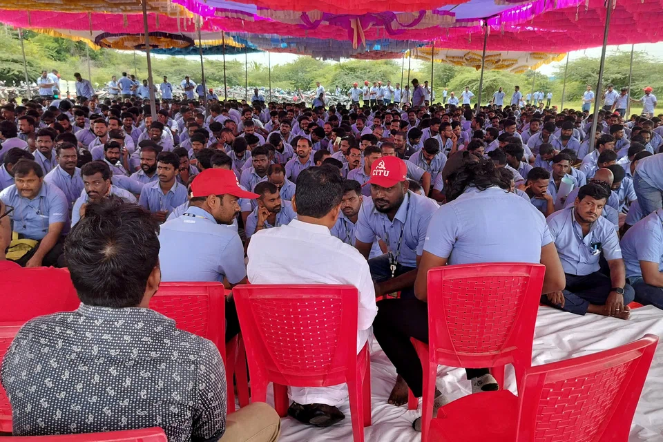 Hundreds of workers have disrupted operations and protested in a makeshift tent close to Samsung’s home appliances factory near the city of Chennai since Sept 9.