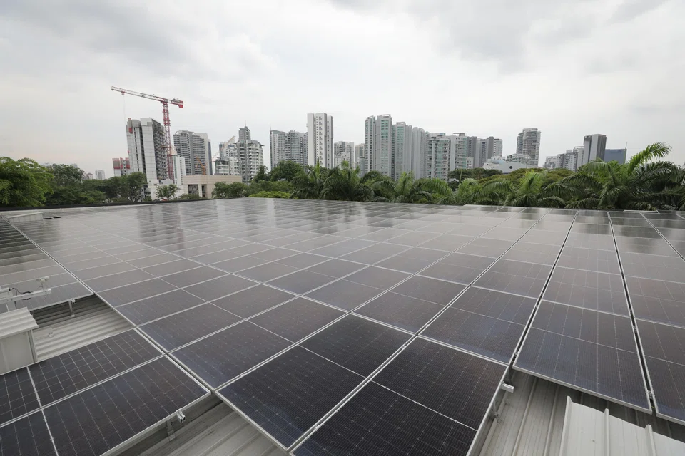 Solar panels on the rooftop of DBS Newton Green at Bukit Timah Road. Increasing solar deployment and solar energy capacity is a priority for Singapore.