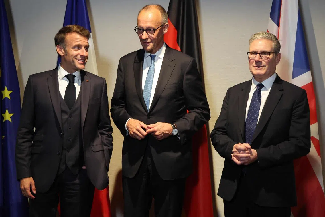 From left: France's President Emmanuel Macron, Germany’s Chancellor Friedrich Merz and Britain's Prime Minister Keir Starmer. Brexit chilled relations between these top three European economies, but a rejuvenated E3 dynamic has been evident on several high-profile platforms of late.