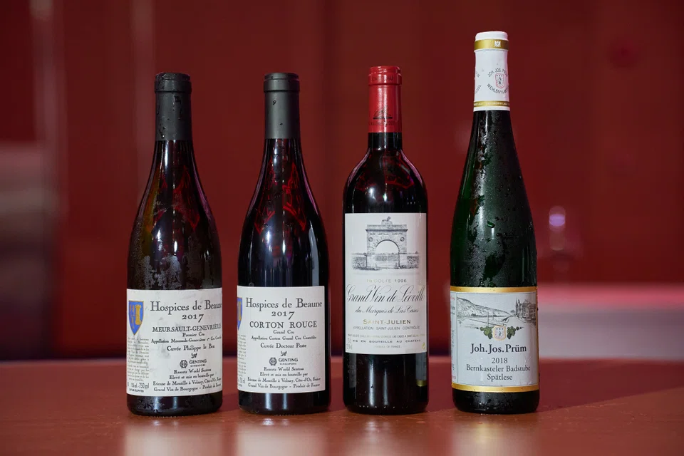  Some of the wines served at the gala event at RWS.            