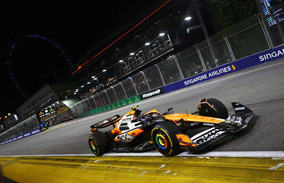 Norris started on pole position and maintained a strong lead ahead of reigning world champion Max Verstappen and Mercedes’ Lewis Hamilton.