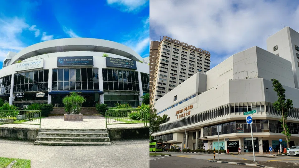 Serene Centre (left) will be put up for sale via tender with a reserve price of S$120 million. Meanwhile, the owners of Sultan Plaza (right) are planning to lower their reserve price. 