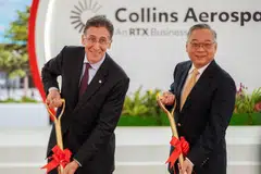 RTX's Paolo Dal Cin (left) and DPM Gan Kim Yong at the groundbreaking ceremony of the new Collins Aerospace facility at Seletar Aerospace Park on Jul 15.