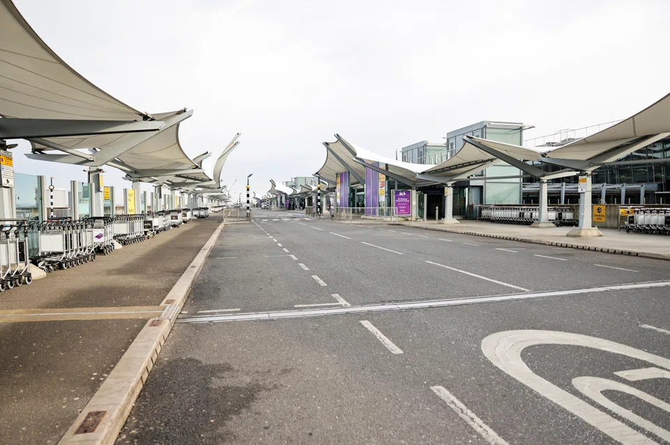 An empty road outside Terminal 5 at Heathrow Airport on Mar 21., after a huge fire at a nearby electrical substation wiped out the airport's power.