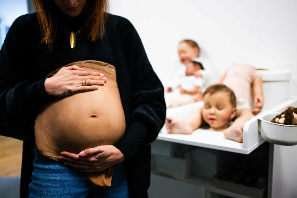 The company uses silicone castings for babies, but also creates pregnant bellies, breasts, placentas, fetuses, umbilical cords, and even life-sized pelvis models that are used for birth scenes.