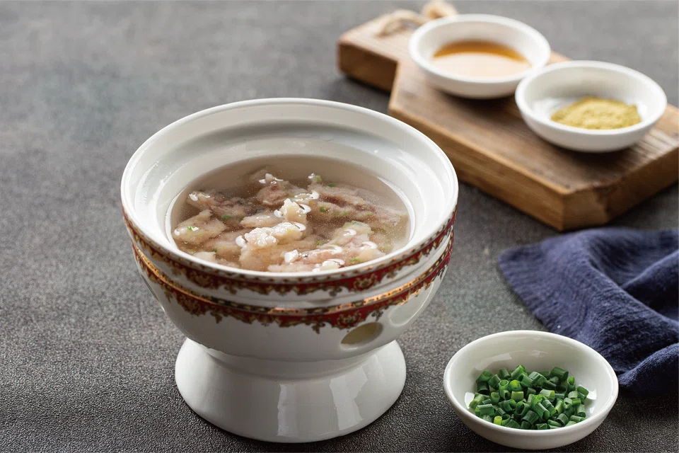 Fish ball soup with pork wontons.