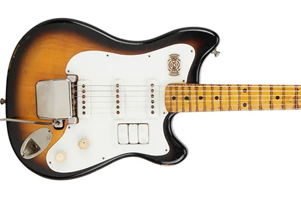 Bought from a music store in the band’s birth city of Liverpool, Harrison played the Futurama guitar in the early 1960s when the band performed at the Cavern Club, toured Germany and made their first official records for Polydor.