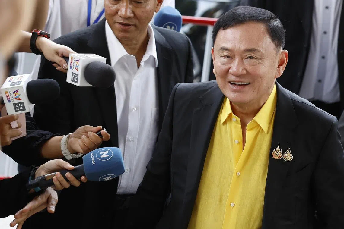 Thaksin, accompanied by his lawyers, went into the court clad in a yellow shirt, a colour that symbolises loyalty to the monarchy.