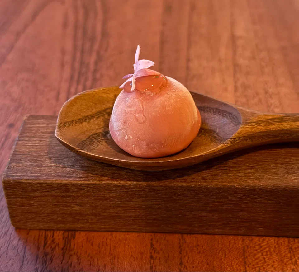 Palate cleanser of guava sorbet.