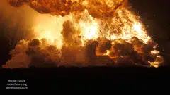 Flames rise as a SpaceX rocket explodes in Brownsville, Texas., June 18, 2025, in a screengrab obtained from a social media video. 