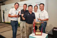 The golfers from Team Orchid Country Club celebrate with the trophy they bagged for emerging tops in The Business Times Corporate Golf League 2025.