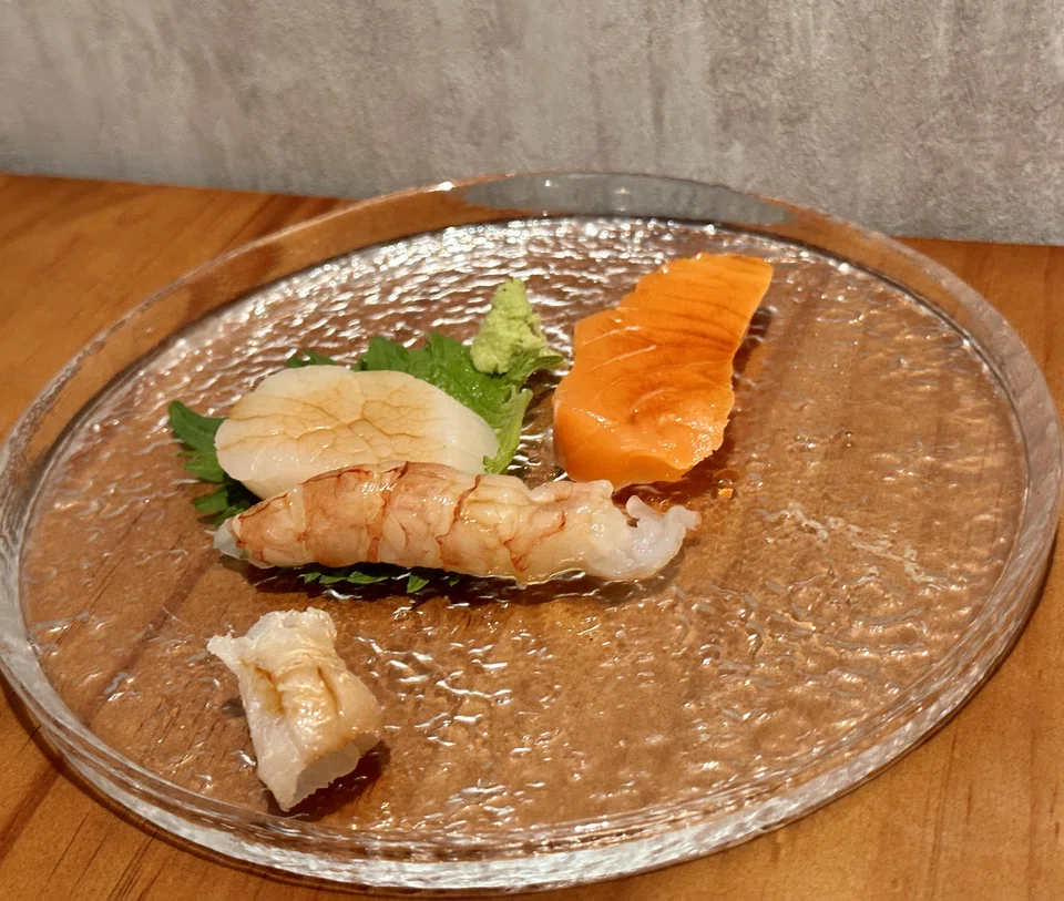 A small selection of sashimi is simply plated.