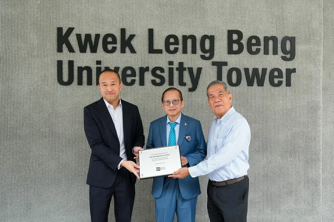From left: Sherman Kwek, CDL group CEO; Kwek Leng Beng, executive chairman of Hong Leong Group and CDL; and Professor Tan Thiam Soon of SIT.