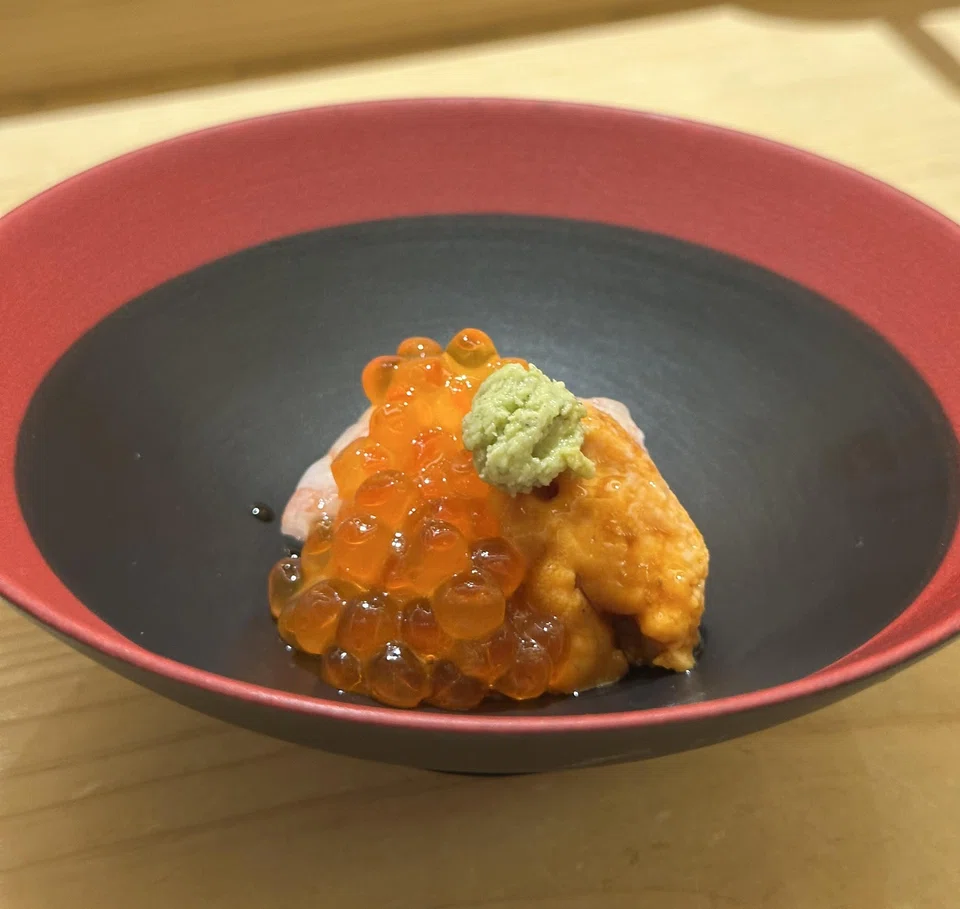 Starter of botan ebi, bafun uni and ikura.