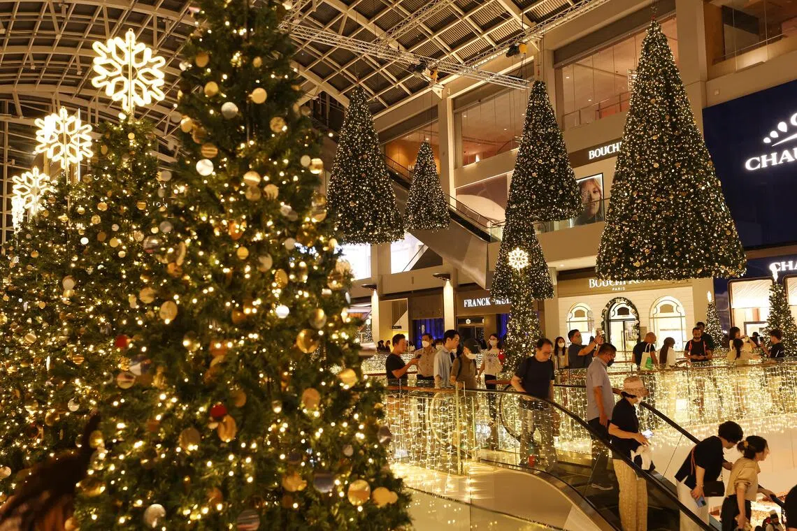 Christmas festive cheer in the city and retail Christmas shopping