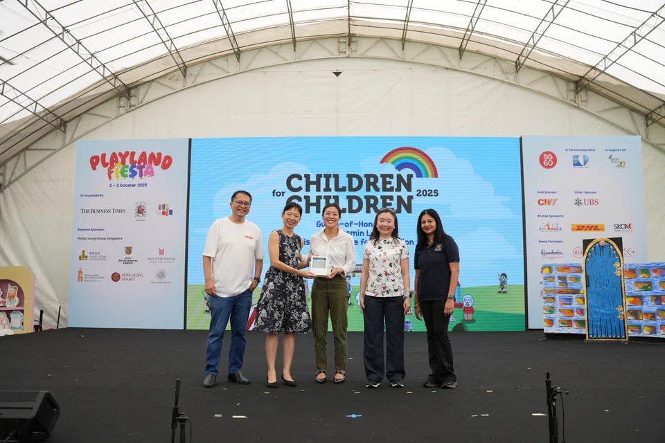 From left: Colin Goh, chief executive of TRCL; Jasmin Lau, minister of state for education; Kwek Pei Xuan, executive director and head of sustainability and corporate affairs, Hong Leong Asia; Chen Hui Fen, editor of The Business Times; and Shanthi Suraj Nair, Principal of CHIJ Kellock., 