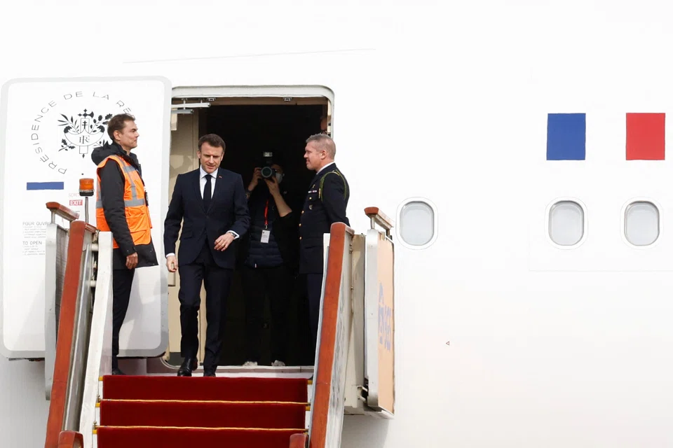 French President Emmanuel Macron arriving in Beijing, China, April 5, 2023.