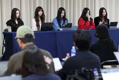 South Korean K-pop girl group NewJeans members (from left) Haerin, Danielle, Minji, Hanni, and Hyein attended a press conference in Seoul on Nov 28, announcing their decision to leave their label ADOR, accusing the company of 'mistreatment.'