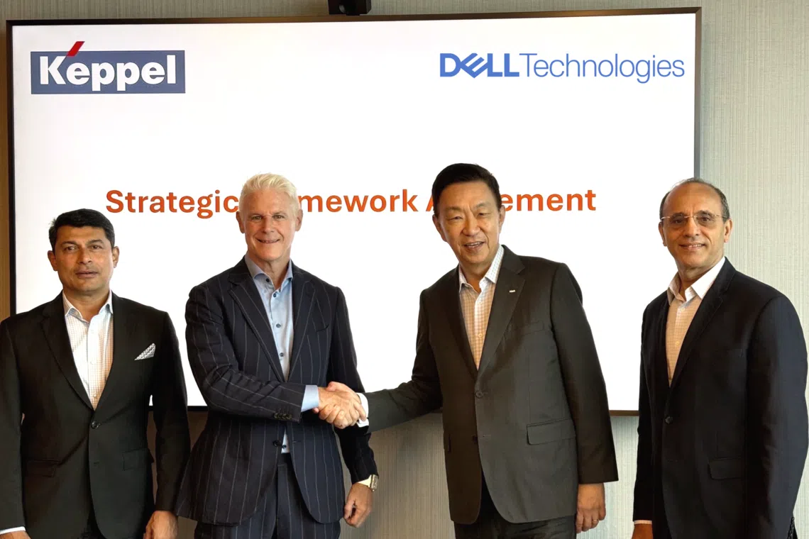 From left: Ravi Bharadwaj, vice-president of Asia-Pacific, Japan and Greater China (APJC), and partner ecosystem at Dell; Peter Marrs, president of APJC at Dell; Loh Chin Hua, chief executive of Keppel; and Manjot Singh Mann, chief executive of connectivity at Keppel. 