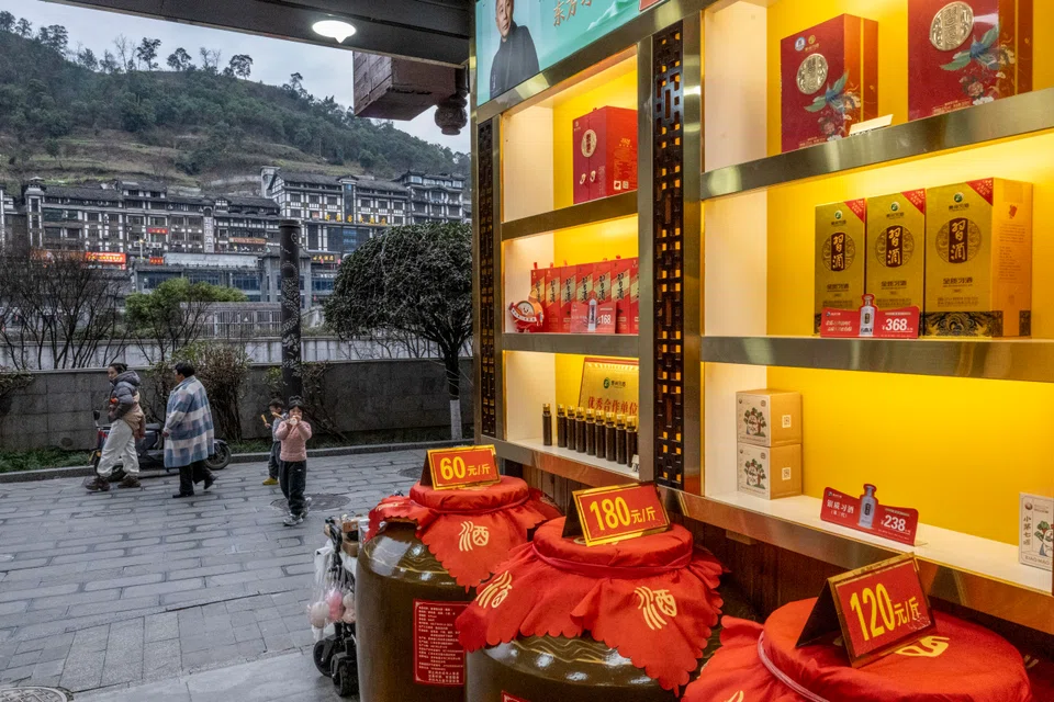 A baijiu store in Maotai. An acquired taste, the baijiu from here, prized for its “sauce aroma”, tastes like grain alcohol blended with soy sauce and leaves its malodorous smell on the drinker’s breath for hours or even days.