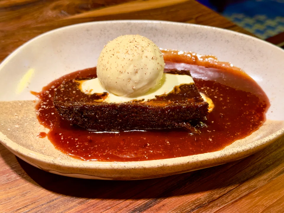 Sticky toffee pudding in salted caramel sauce.