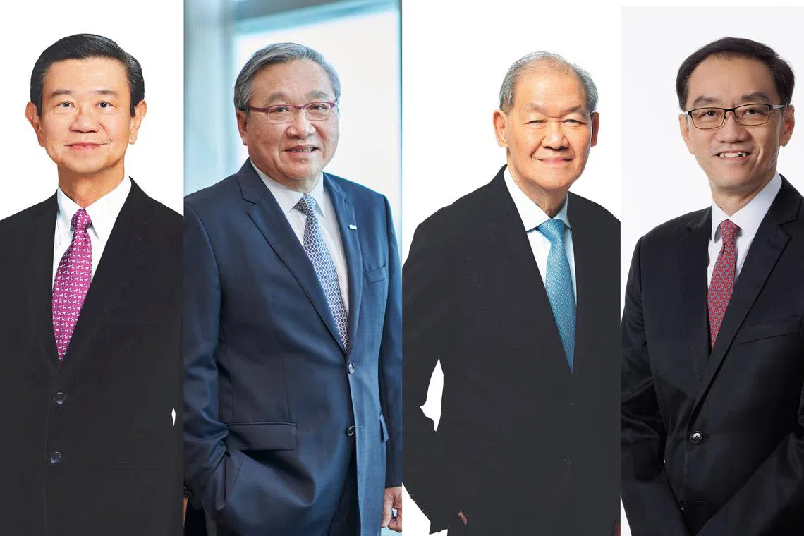 From left: Wong Kan Seng, chairman, UOB; Danny Teoh, chairman, Keppel Corporation; Rolando C Gapud, executive chairman, Del Monte Pacific; and Michael Lau, chairman, Sing Investments & Finance.