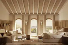 A rendered image showcasing a room in St Tropez.