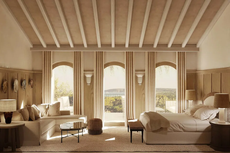 A rendered image showcasing a room in St Tropez.