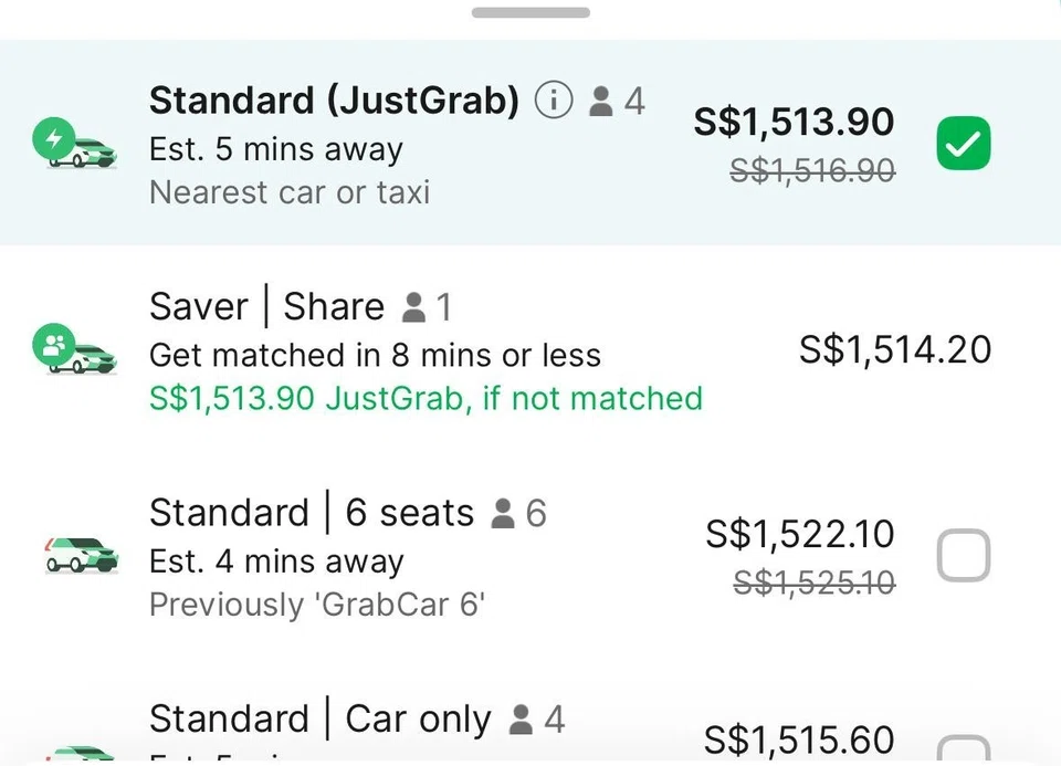The Grab app displayed ride fares that were in the hundreds or thousands of dollars for a short while in Singapore.
