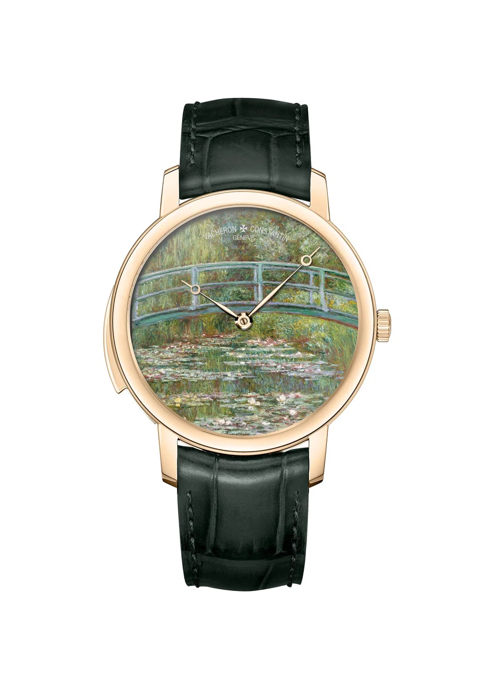 Bespoke Vacheron Constantin minute repeater watch with an enamel  dial rendering of Claude Monet's Bridge over a Pond of Water Lilies