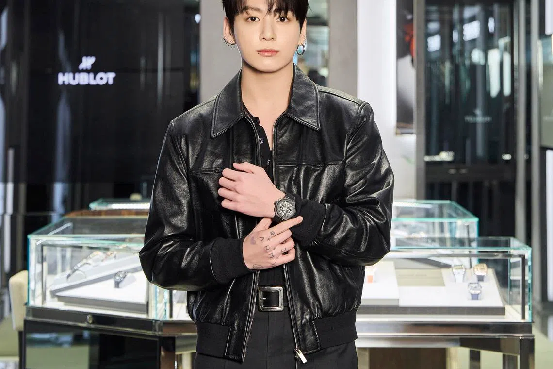 Jung Kook from BTS, Hublot's new global brand ambassador, wearing a Big Bang Original Unico Black Magic in Seoul.