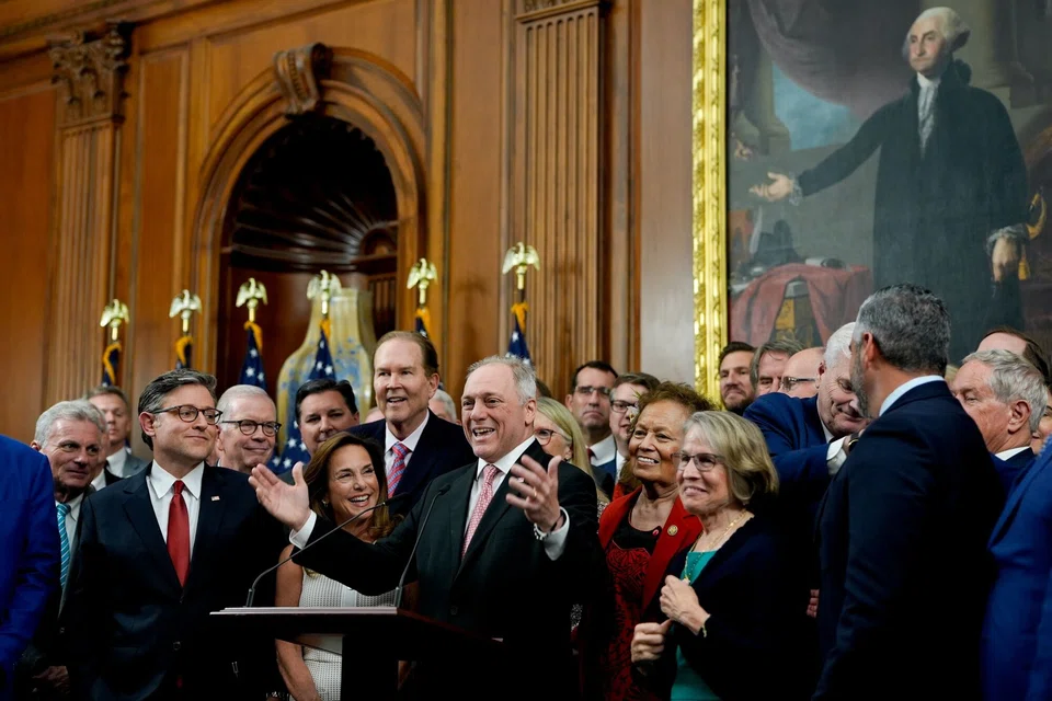 House Republican Leader Steve Scalise (at rostrum) credited Trump with breaking the logjam, impressing upon holdouts overnight that there would be no further changes to the Bill. 