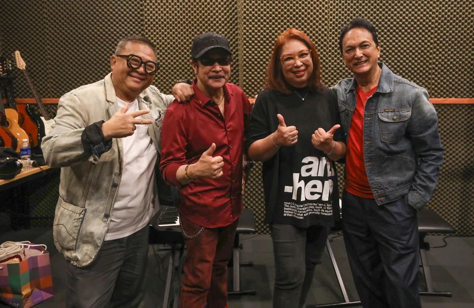 (From left) Clement Chow, Max Surin, Ann Hussein and Gerry Rezel – together with Faridah Ali, who is currently away – will reunite for a Talentime throwback at Sing60 music festival. 